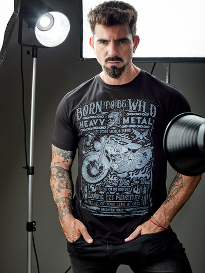 Camiseta Unconventional® Born to be Wild em algodão egípcio preto