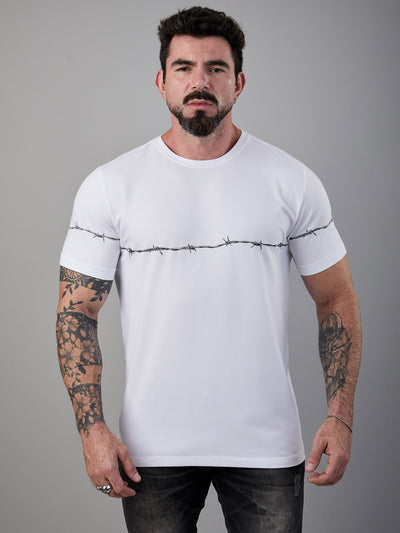 Camiseta Unconventional Barbed Wire em Algodão Egípcio Branco