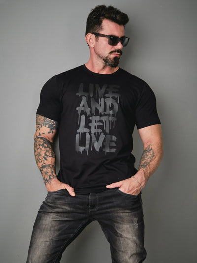 Camiseta Unconventional® Live em Let Live em Algodão Egípcio Preto