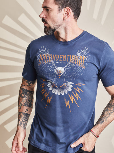 Camiseta Unconventional® Screaming Eagle em Algodão Egípcio Azul