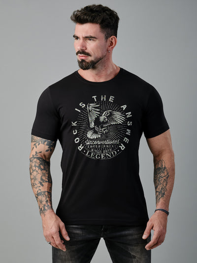 Camiseta Unconventional® Rock is the Answer em Algodão Egípcio Preto