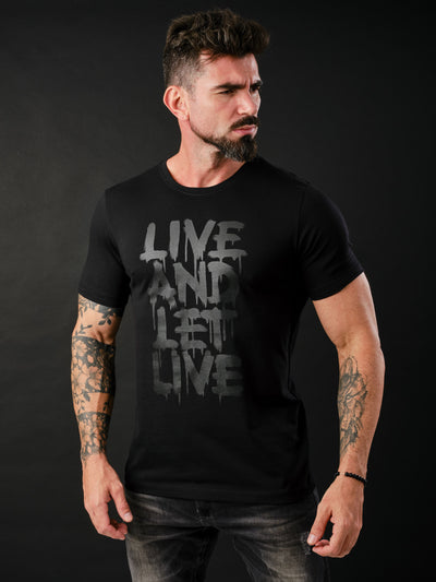 Camiseta Unconventional® Live em Let Live em Algodão Egípcio Preto