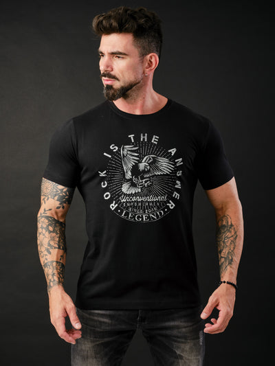 Camiseta Unconventional® Rock is the Answer em Algodão Egípcio Preto