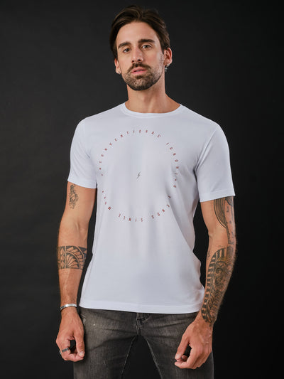 Camiseta Unconventional® Typo Circle em Algodão Egípcio Branco