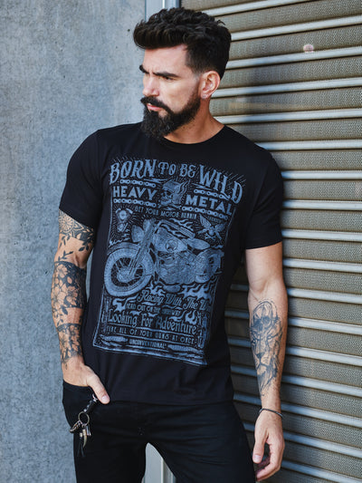 Camiseta Unconventional® Born to be Wild em algodão egípcio preto