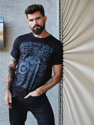 Camiseta Unconventional® Born to be Wild em algodão egípcio preto