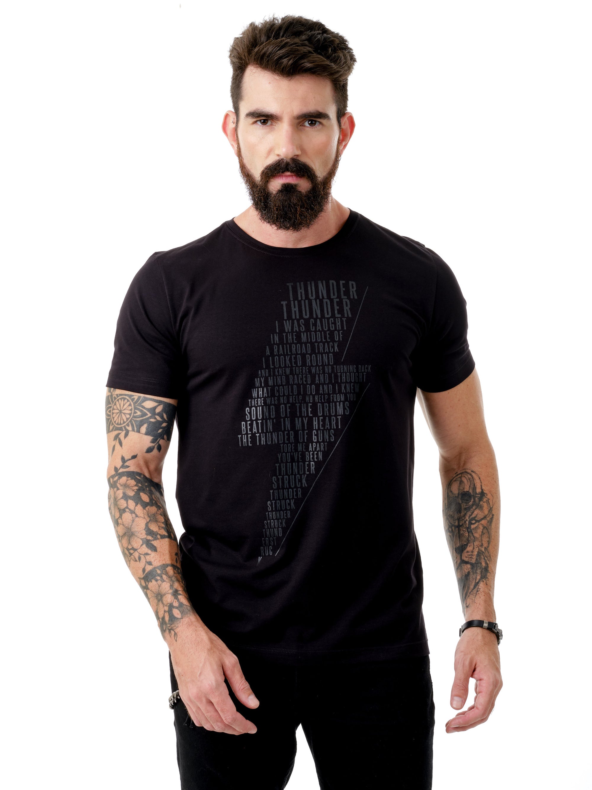 Camiseta Unconventional® Thunderstruck em algodão egípcio preto