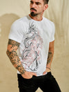 Camiseta Unconventional® Dragon Flower em Algodão Egípcio Branco